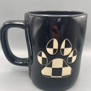 Rae Dunn Black DOG DAD Mug With Black And White Checkered Paw Print NEW